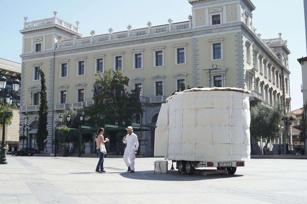 Laboratory for Microclimates, Microclimatic Heat Shelter, 2018, 6th Athens Biennale 2018 ANTI, Kotzia Sq, photo by Nysos Vasilopoulos